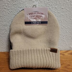 NWT 3 Pack Telluride Clothing Company Knit Beanies - Tan, Black & Gray